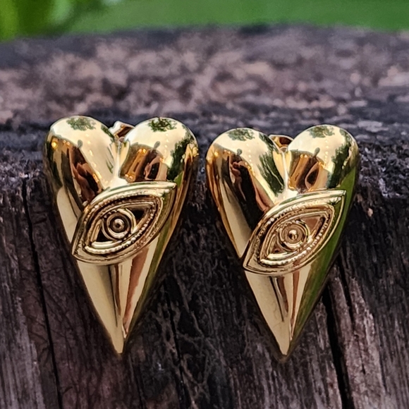 Anthropologie Jewelry - Anthropologie Jewelry Heart Eyes 14K Gold Plated Earrings Unique Jewelry